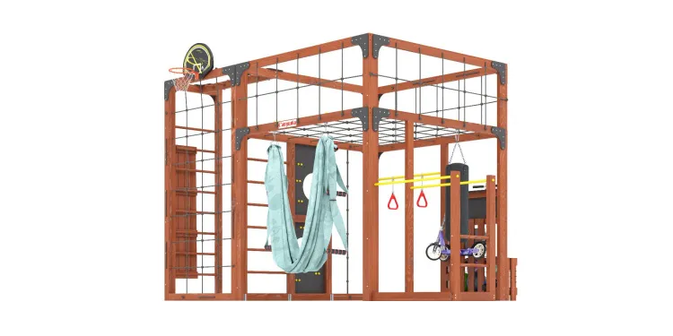 Детская площадка Савушка КУБ-2 (Махагон) с гамаком для йоги