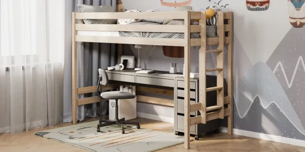 Кровать-чердак Савушка-02, 90х180, WOOD (без окрашивания)