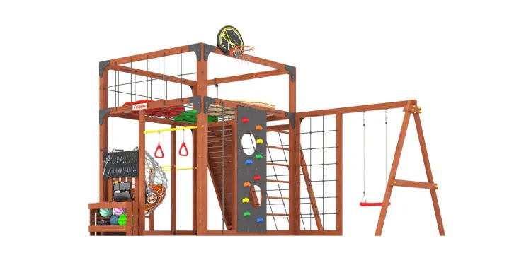 Детская площадка Савушка КУБ-7 (Махагон) с качелями Лодочка и коконом