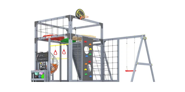 Детская площадка Савушка КУБ-7 (Серый) с качелями Лодочка и коконом