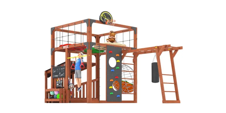 Детская площадка Савушка КУБ-4 (Махагон) с подушками и коконом