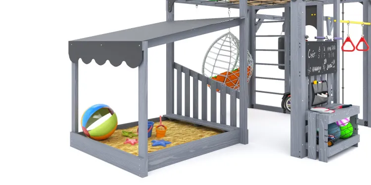 Детская площадка Савушка КУБ-4 (Серый) с подушками и коконом