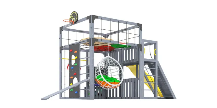 Детская площадка Савушка КУБ-3 (Серый) с подушками и коконом