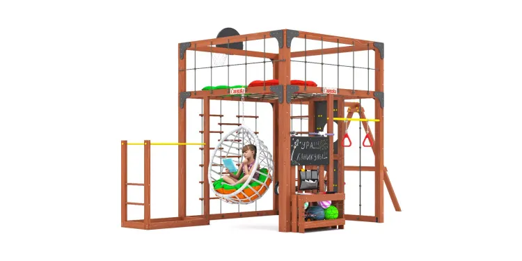 Детская площадка Савушка КУБ-6 (Махагон) с подушками и коконом