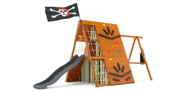 Спортивный домик Савушка База-2 (Летняя полоска) с качелями