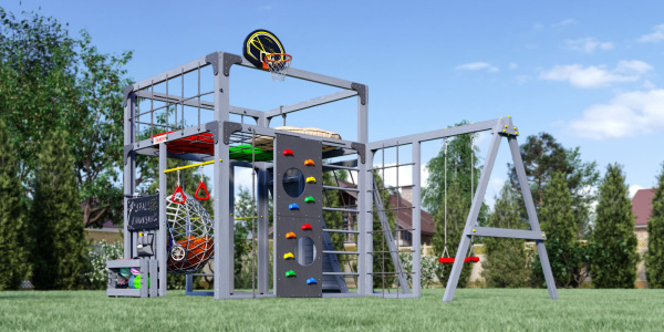 Детская площадка Савушка КУБ-7 (Серый) с качелями Лодочка и коконом