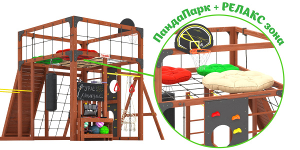 Детская площадка Савушка КУБ-7 (Махагон) с подушками и плетеным креслом