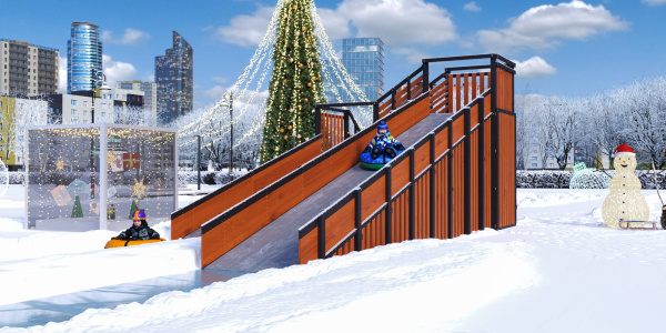 Зимняя горка Савушка Зима 13 (Black Edition) с закрытыми фасадами и лавочкой