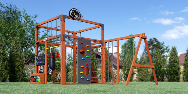 Детская площадка Савушка КУБ-7 (Махагон) с качелями Лодочка