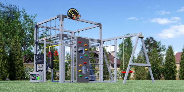 Детская площадка Савушка КУБ-7 (Серый) с качелями Лодочка